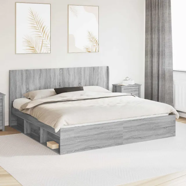 vidaXL Bedframe met opbergruimte en hoofdbord Grijs Sonoma
