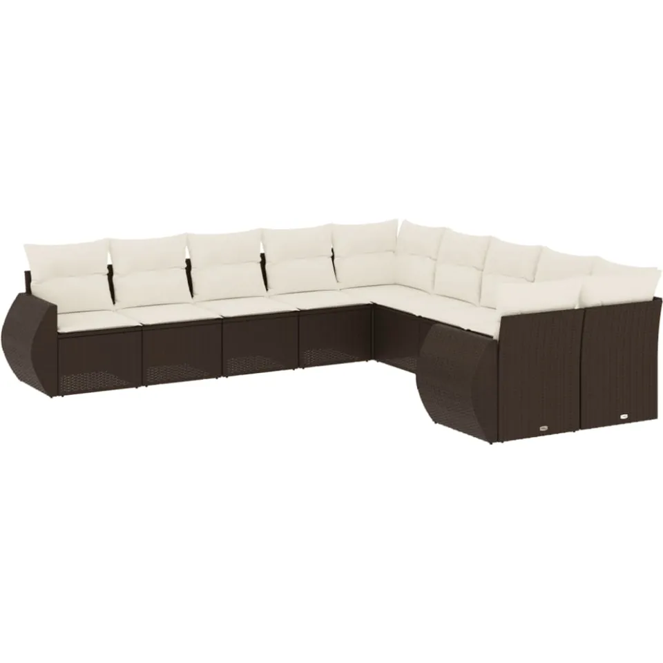 vidaXL 10-delige Loungeset met kussens poly rattan bruin, foto 3