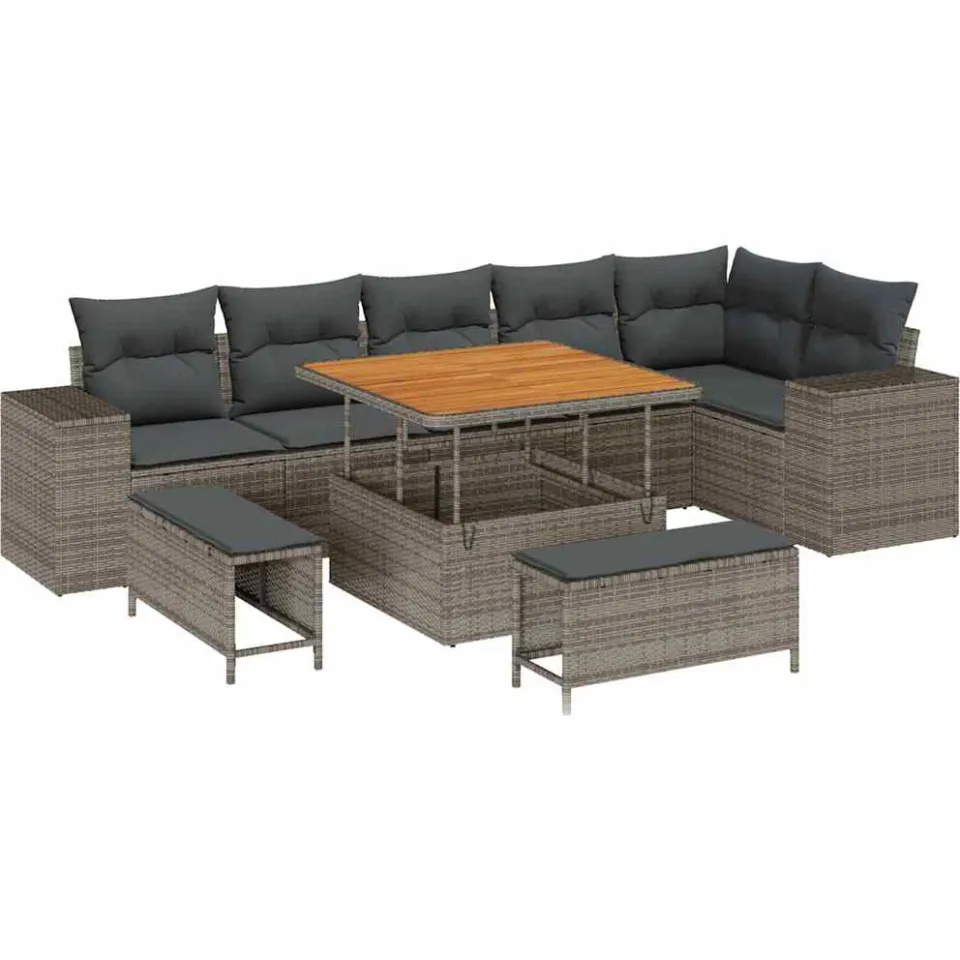 vidaXL Tuin Sofa Set 9 st Grijs poly rattan, foto 3