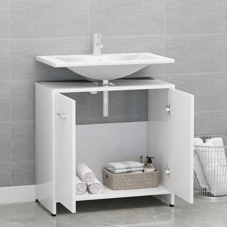 vidaXL Badkamerkast 60x33x61 cm bewerkt hout wit, foto 2