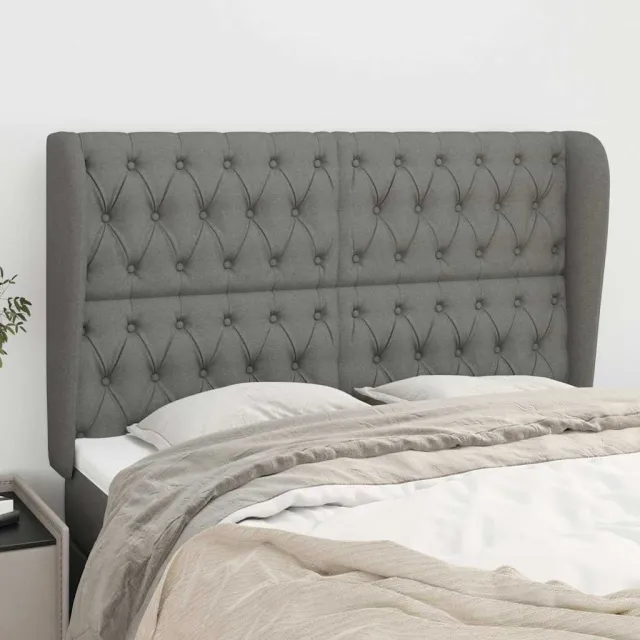 vidaXL Hoofdbord met randen 163x23x118/128 cm stof donkergrijs grijs