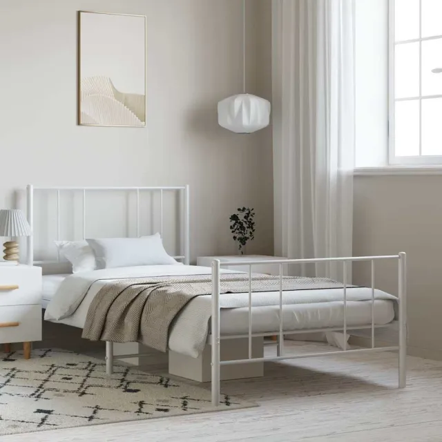 vidaXL Bedframe met hoofd- en voeteneinde metaal wit 100x190 cm
