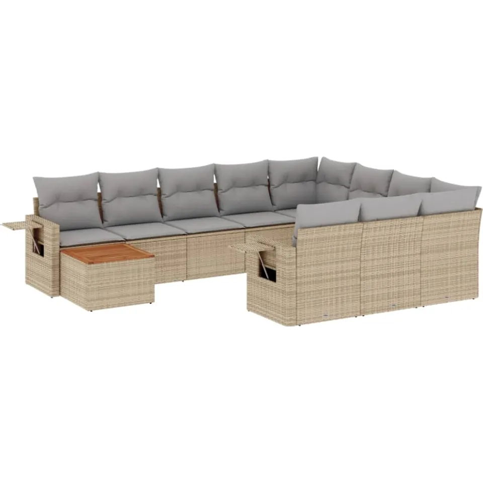 vidaXL 11-delige Loungeset met kussens poly rattan gemengd beige, foto 3