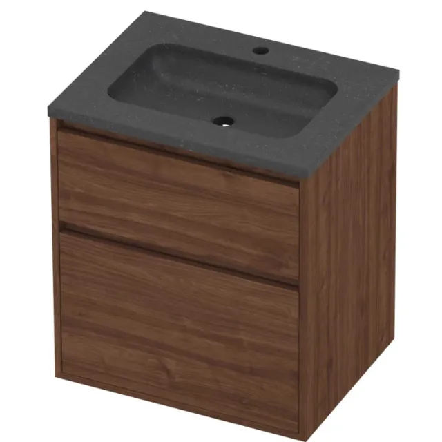 Proline Rollo Badmeubelset Hardsteen Elegant 1 Gat 60x46x67 cm Blue Stone Indian Walnut Houtlook