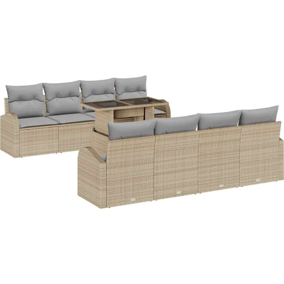 vidaXL Tuin Sofa Set 9 st Beige poly rattan