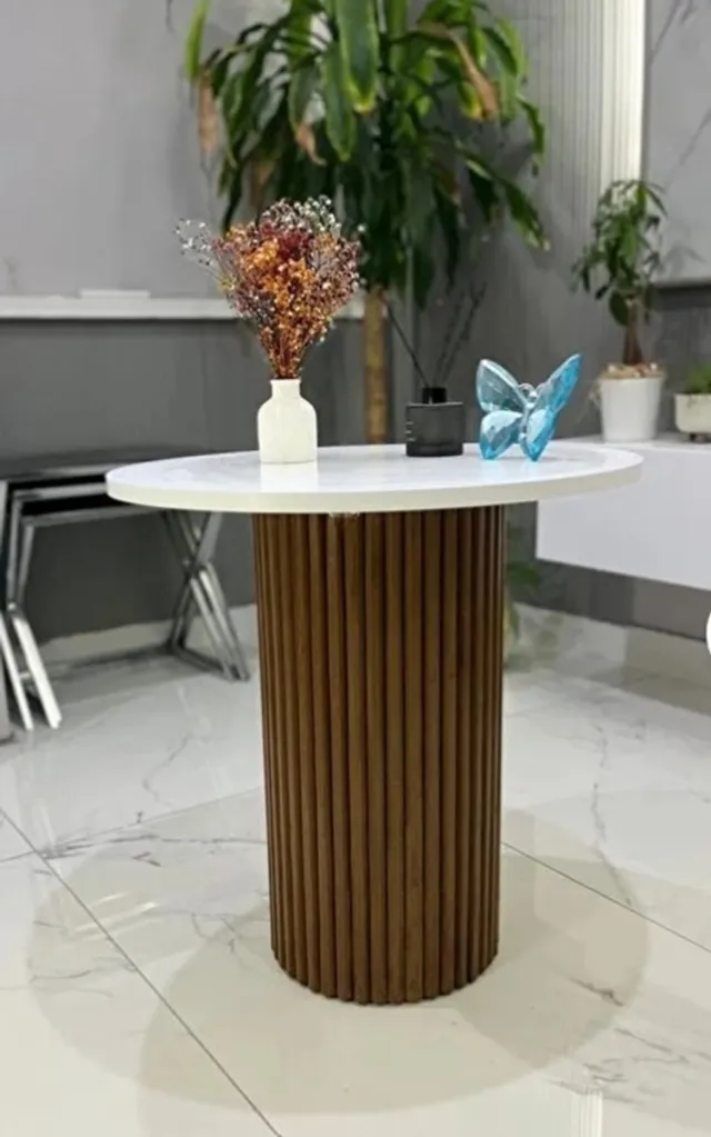 Moka Park Salontafel - Industrieel Salontafel - Rond 60 cm - Bijzettafel - Rond Salontafels - Woonkamer Ronde Salontafel - Wit