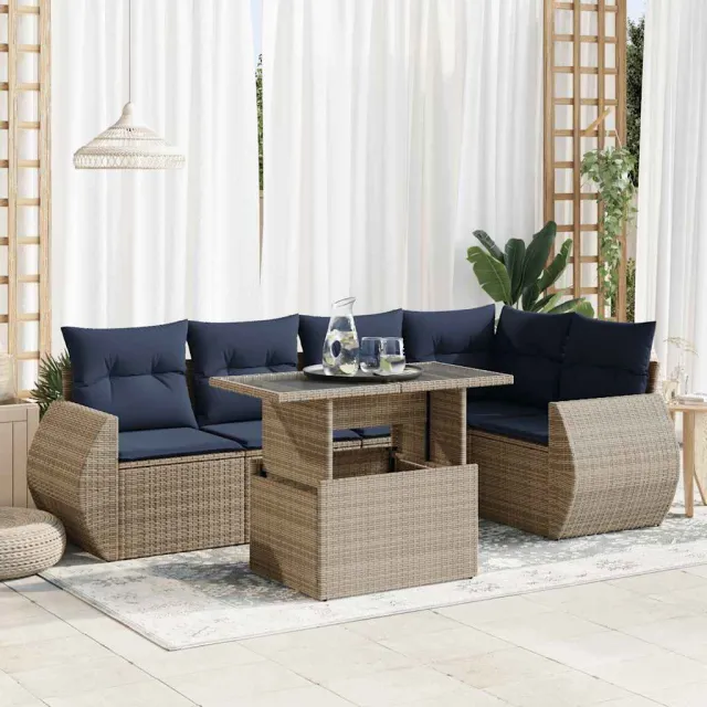 vidaXL 6-delige Loungeset met kussens poly rattan acacia grijs, foto 2