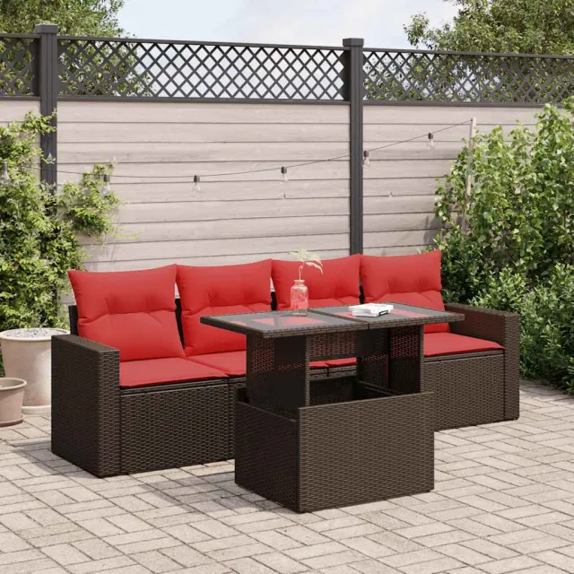 vidaXL 5-delige Loungeset met kussens poly rattan acacia bruin, foto 2