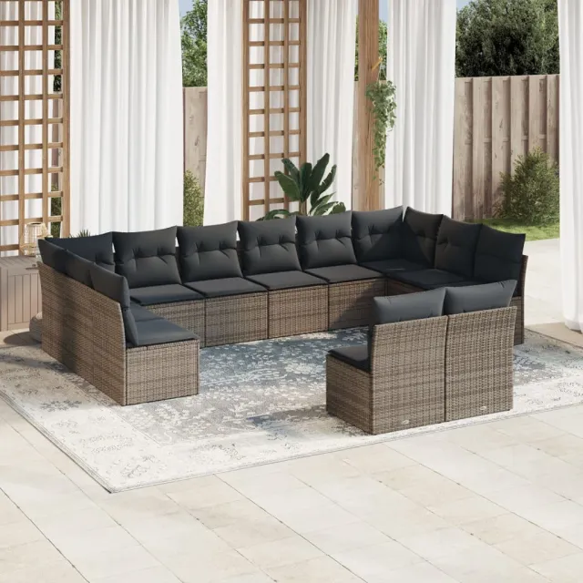 vidaXL 12-delige Loungeset met kussens poly rattan grijs, foto 2