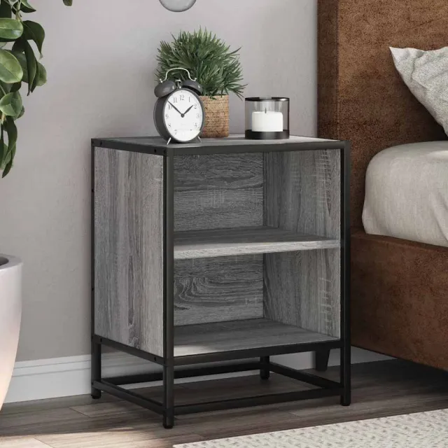vidaXL Nachtkastjes 2 st 40x31x50 cm bewerkt hout&metaal grijs sonoma, foto 2