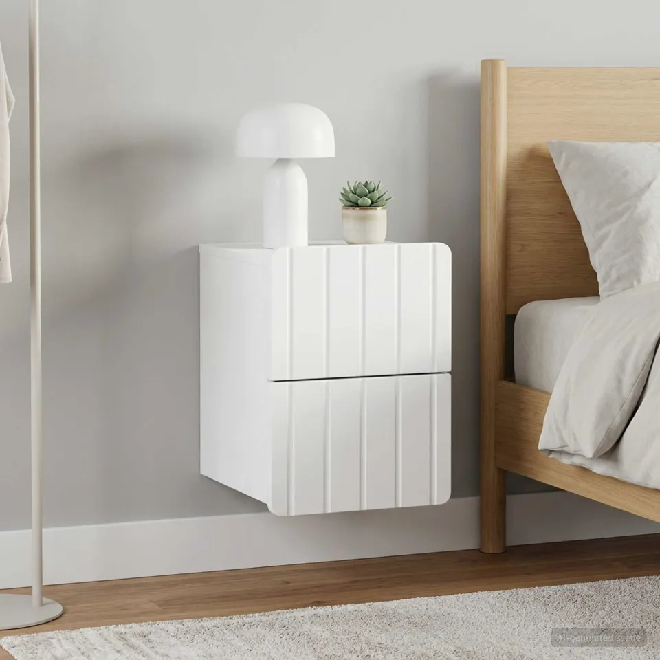 vidaXL Wandbeugel Bedkast 2 st Wit 33 x 34,5 x 43 cm Bewerkt hout, foto 4