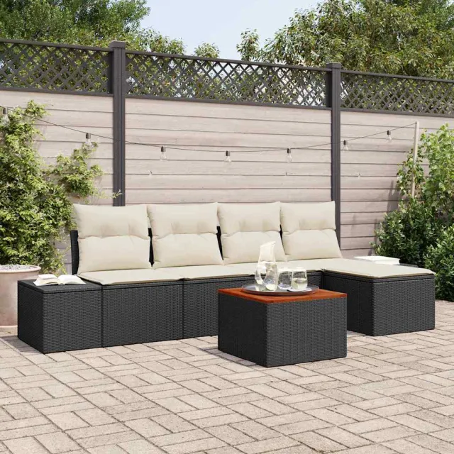 vidaXL Tuinbankenset 6 st Zwart en Crème poly rattan, foto 2