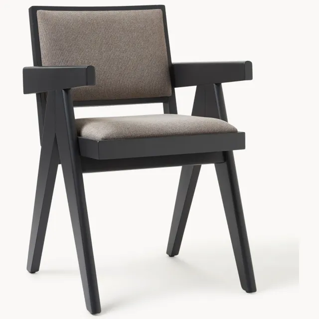 Westwing Collection Gestoffeerde eetstoel Sissi met armleuningen Taupe, Zwart