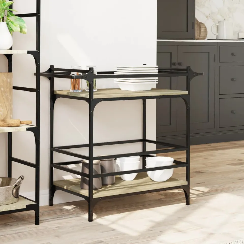 vidaXL Keukentrolley 82x40x78,5 cm bewerkt hout sonoma eikenkleurig, foto 3