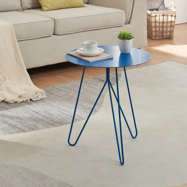 en.casa Bijzettafel Nopimi rond metaal 45x43 cm blauw mat [en.casa]