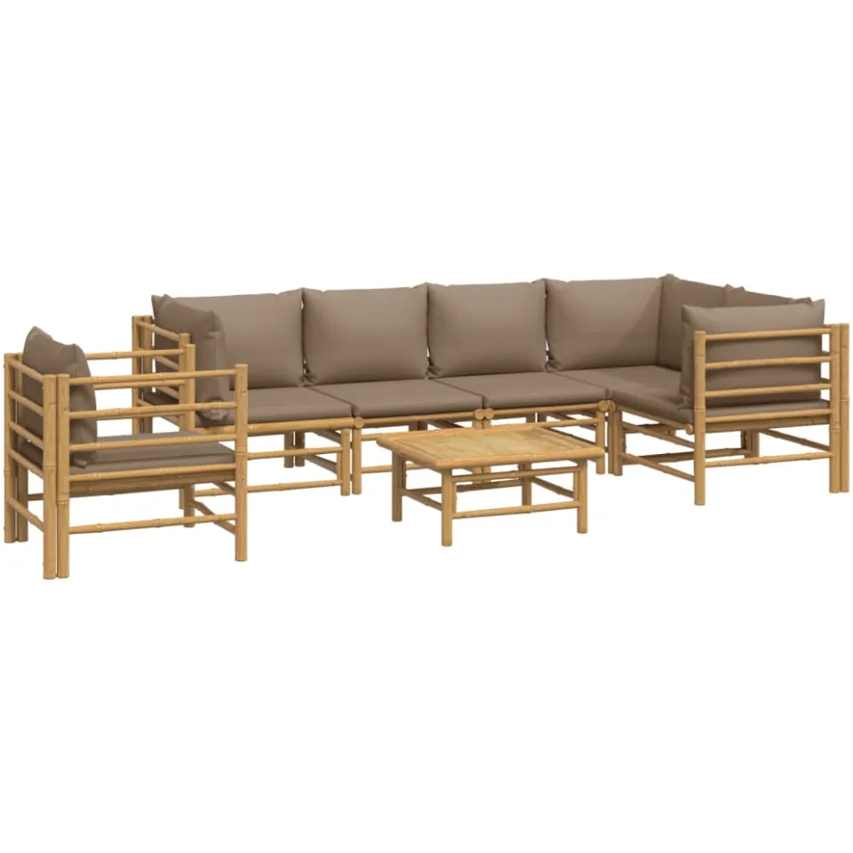 vidaXL 7-delige Loungeset met kussens bamboe taupe Bruin