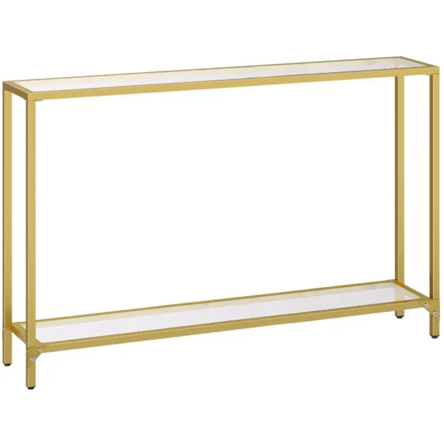 Lilac & Lily Gouden Consoletafel - Smalle bijzettafel met glazen planken - Halmeubel met stalen frame - Sidetable - 100x80x22 cm
