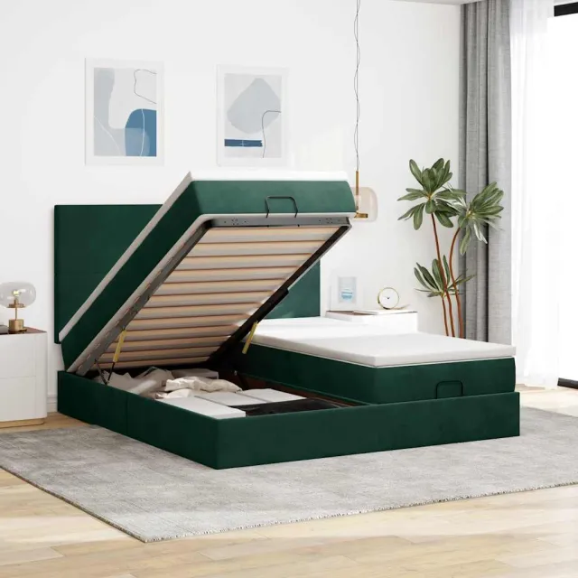 vidaXL Ottoman bed met matrassen en LED's 160x200cm fluweel groen