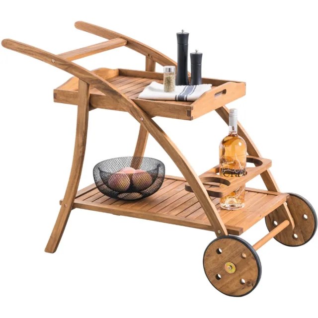 Hespéride HESPERIDE HIXA Keukentrolley - op wieltjes - met Dienblad - voor Buiten en Binnen - Serveerwagen - Roltafel - Acacia hout - Neutraal - GINA Bruin