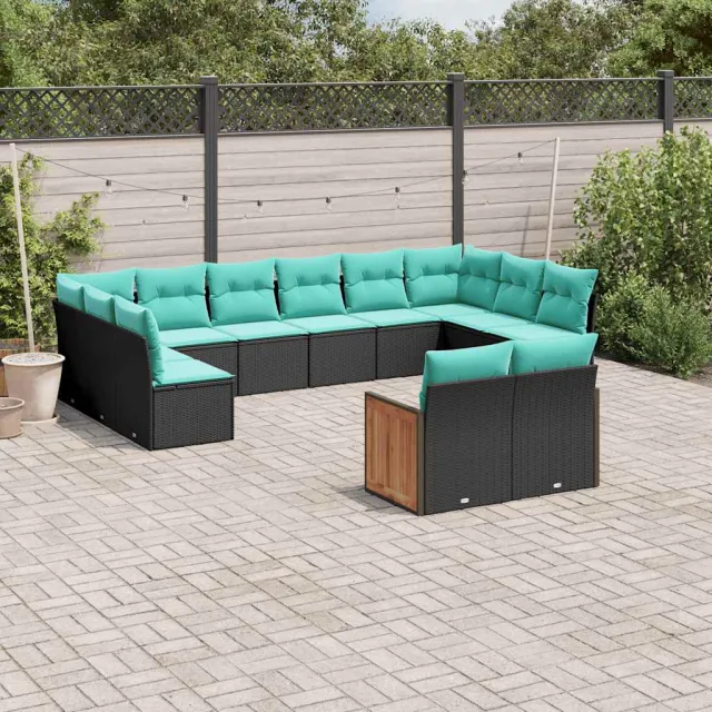 vidaXL 12-delige tuinbankset met kussens van zwart polyrotan, foto 2