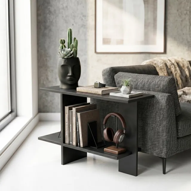 Bliss Skye Decor, Bijzettafel, Essenziale - Black, Gemelamineerde spaanplaat, Zwart, 80 x 30 x 55 cm