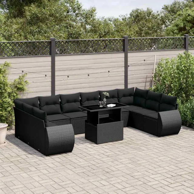 vidaXL 11-delige Loungeset met kussens poly rattan zwart, foto 2