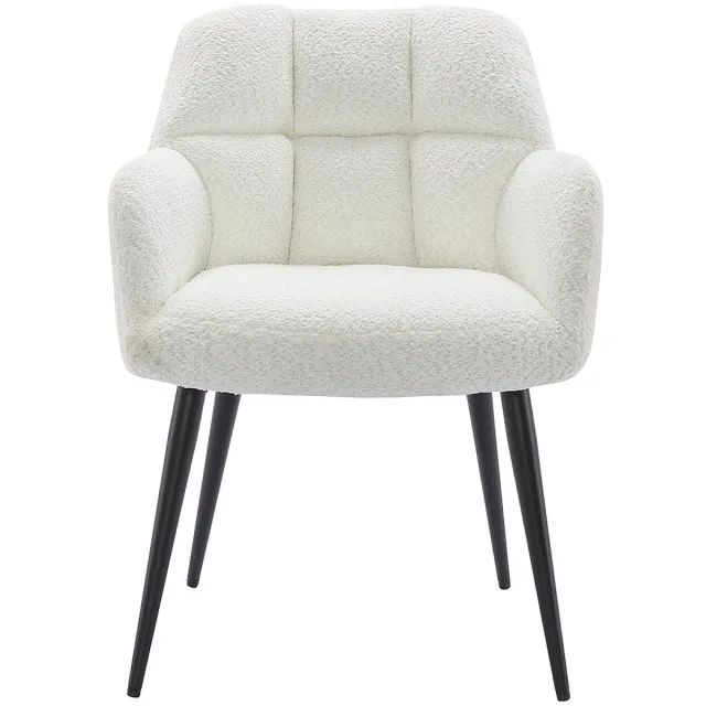 Vente-unique Set van 2 stoelen met armleuningen - Boucléstof en metaal - Wit - PEGA