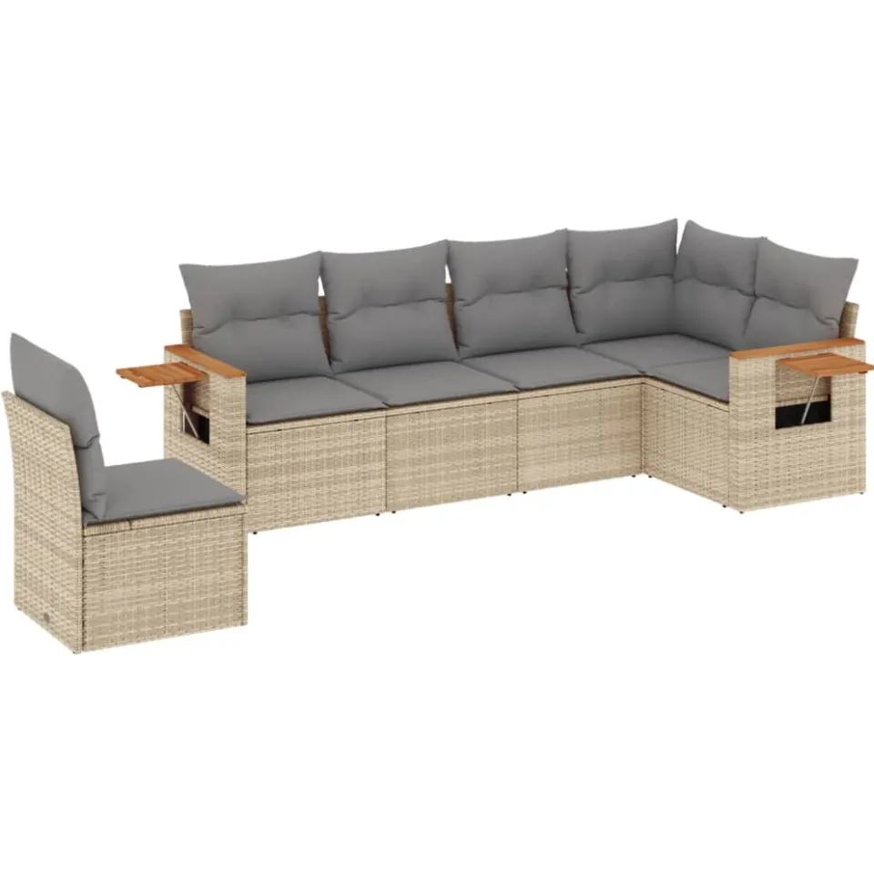 vidaXL 6-delige Loungeset met kussens poly rattan beige, foto 3