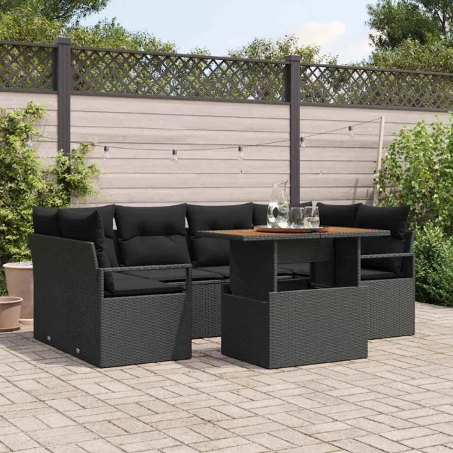 vidaXL Tuin Sofa Set 7 st Zwart Poly riet, foto 2