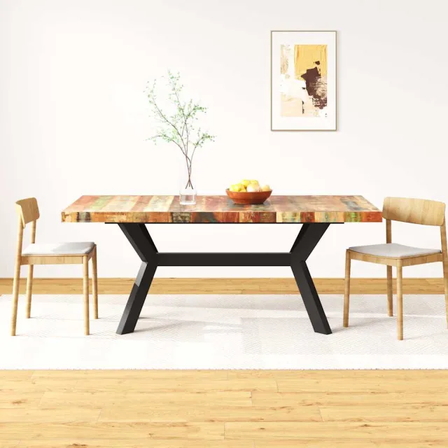 vidaXL Eettafel 180 cm massief gerecycled hout en stalen kruis Bruin