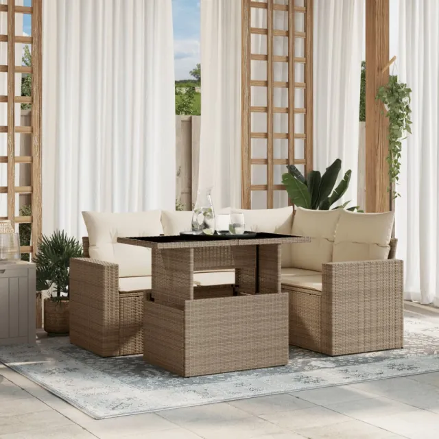 vidaXL 5-delige Loungeset met kussens poly rattan beige, foto 2