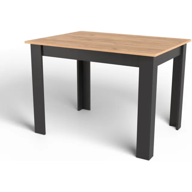 LEOBERT Eettafel NP 120x80 - CRAFT/ZWART - Modern Design, Kleur: Eiken Gold Craft Blad en Zwarte Poten, Geschikt voor Keuken, Eetkamer en Woonkamer, 120 x 80 cm