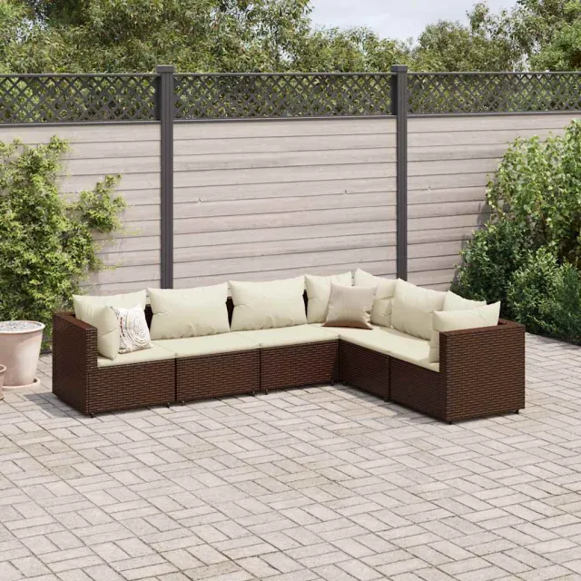 vidaXL 6-delige Loungeset met kussens poly rattan bruin, foto 2