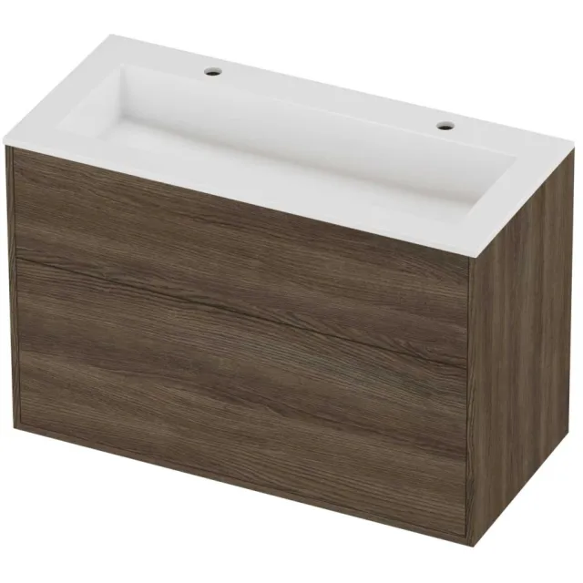 Proline Aristo Badmeubelset Polystone Elegant 2 Gaten 100x46x67 cm Glans Wit Vital Oak Eiken