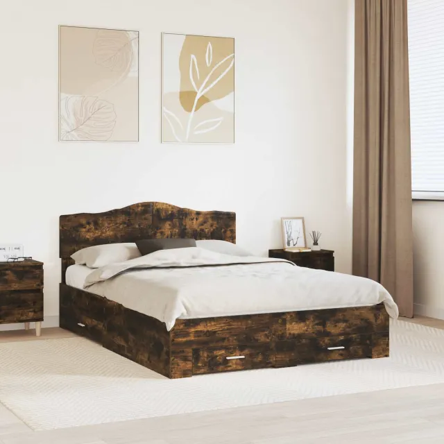 vidaXL Bedframe met lade Gerookt eiken 150 x 200 cm Bewerkt hout Bruin