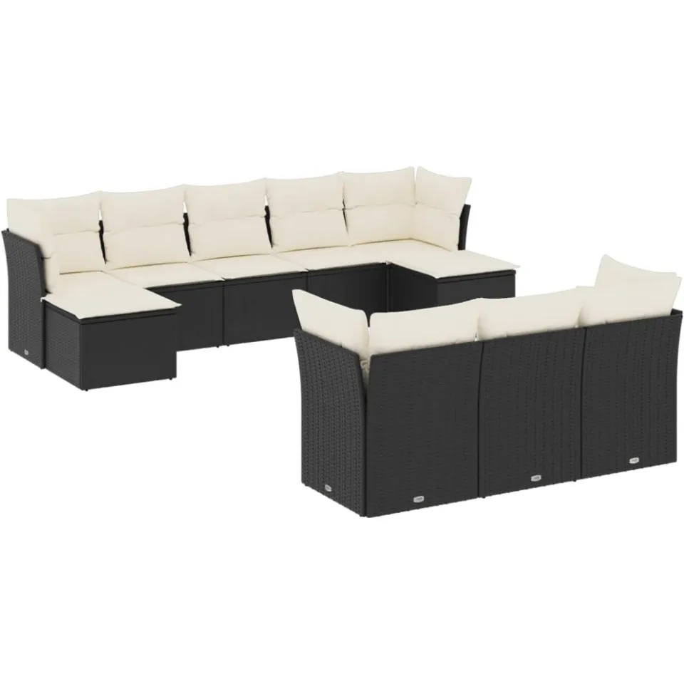 vidaXL 10-delige Loungeset met kussens poly rattan zwart, foto 3