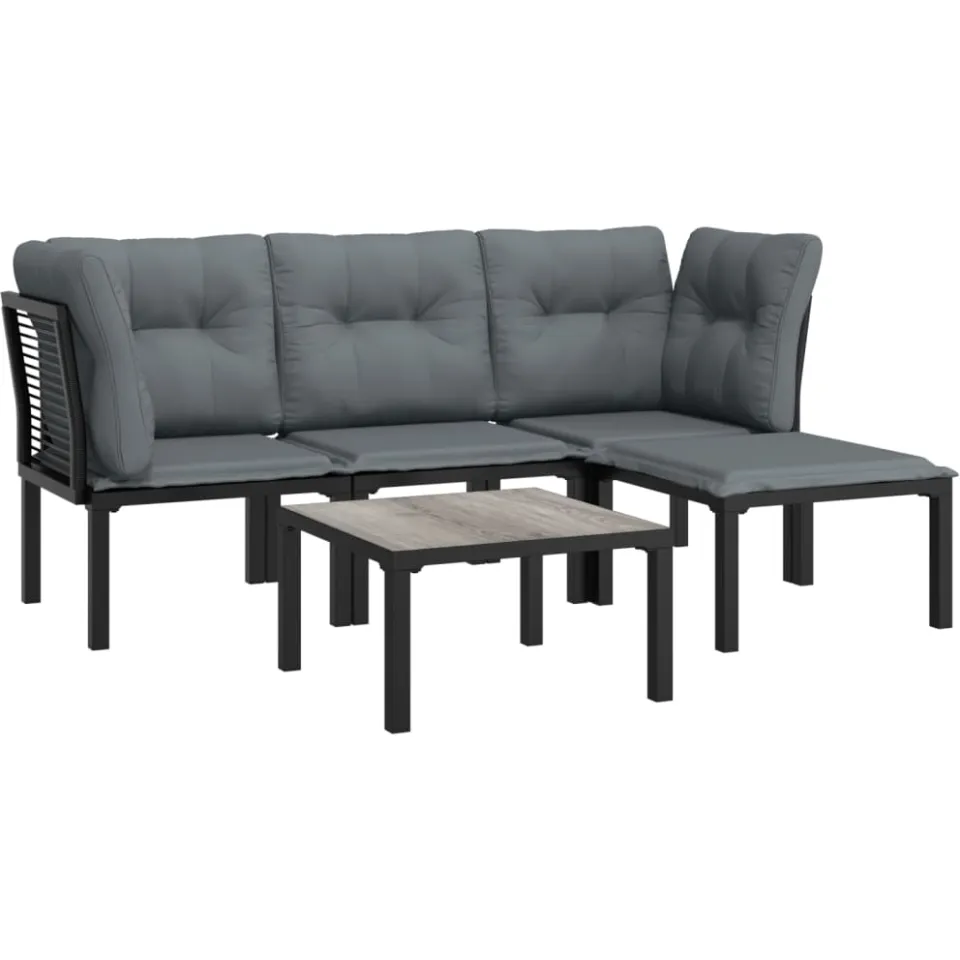 vidaXL 5-delige Loungeset poly rattan zwart en grijs