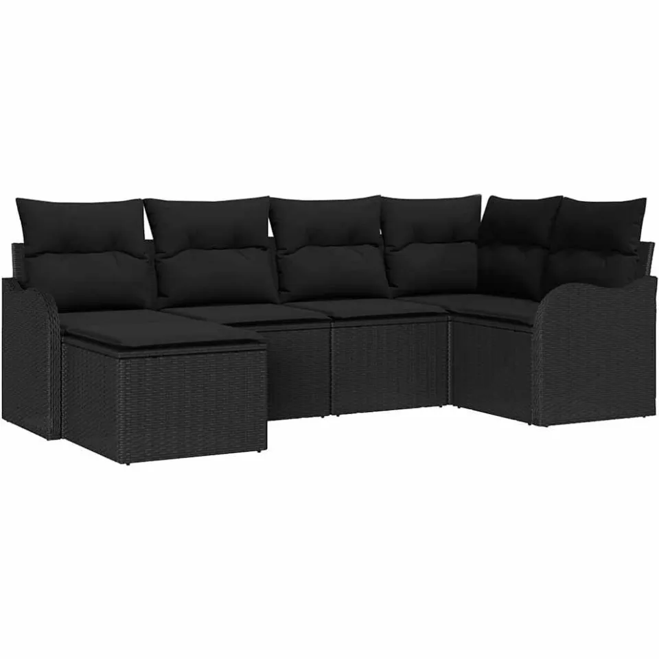 vidaXL Tuin Sofa Set 6 st Zwart poly rattan