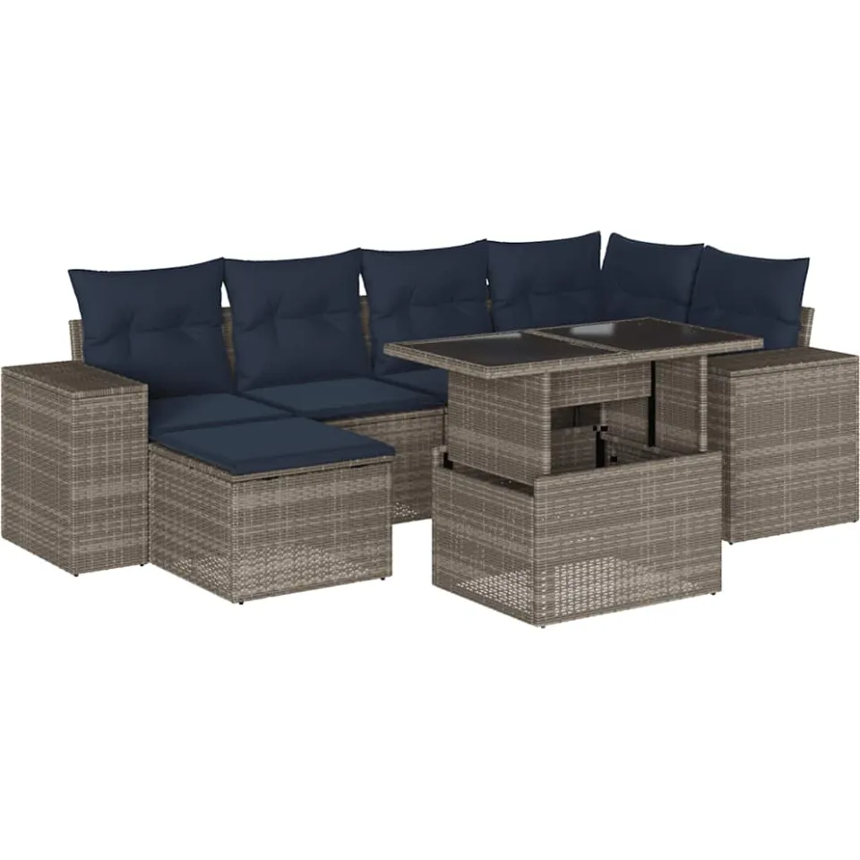 vidaXL 7-delige tuinbankset met kussens, grijs polyrotan, foto 3