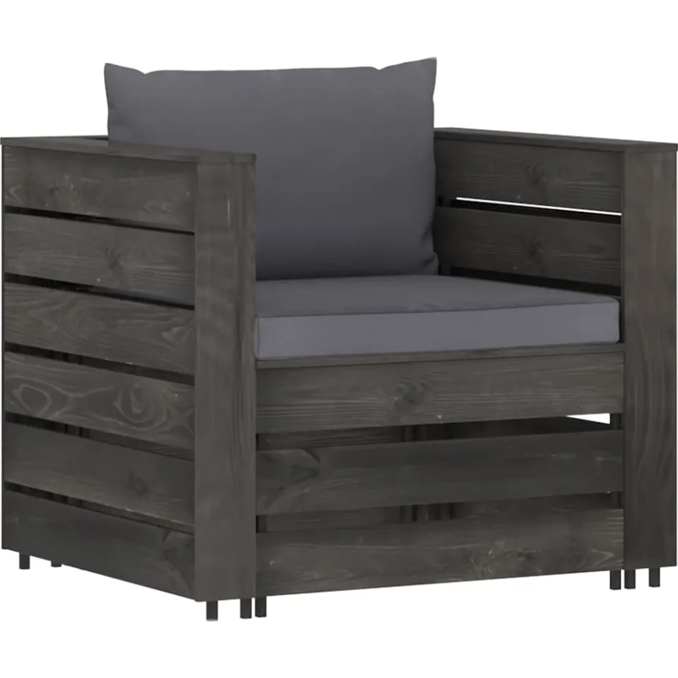 vidaXL 2-delige Loungeset met kussens grijs geïmpregneerd hout, foto 2