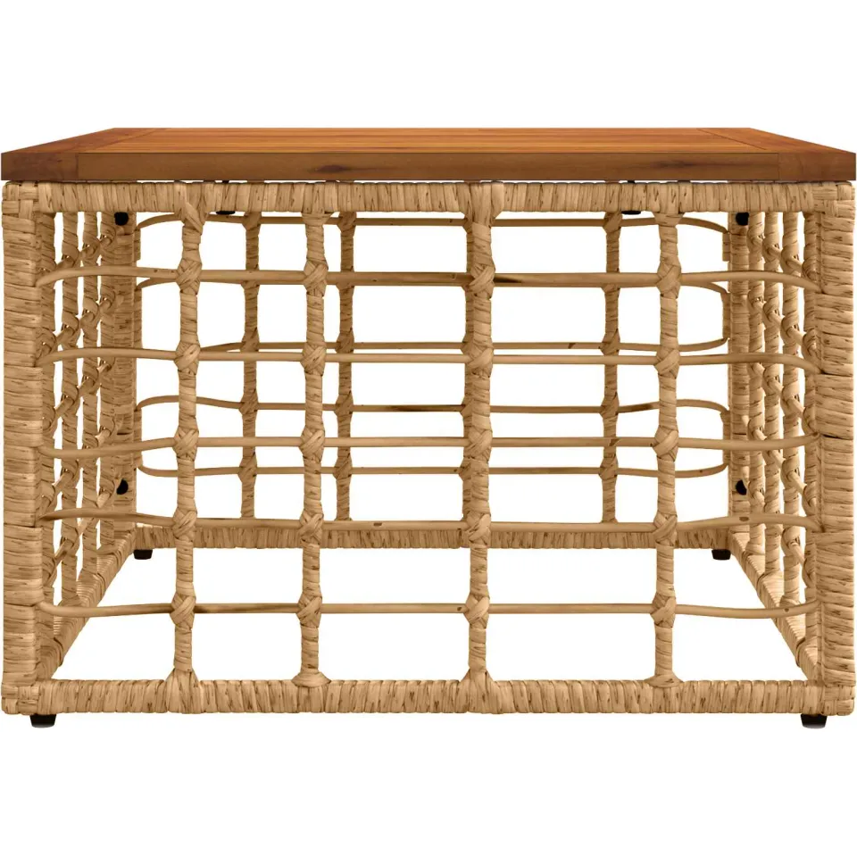 vidaXL Tuinstafel Naturel 55 x 55 x 37 cm PE Rattan en Glas
