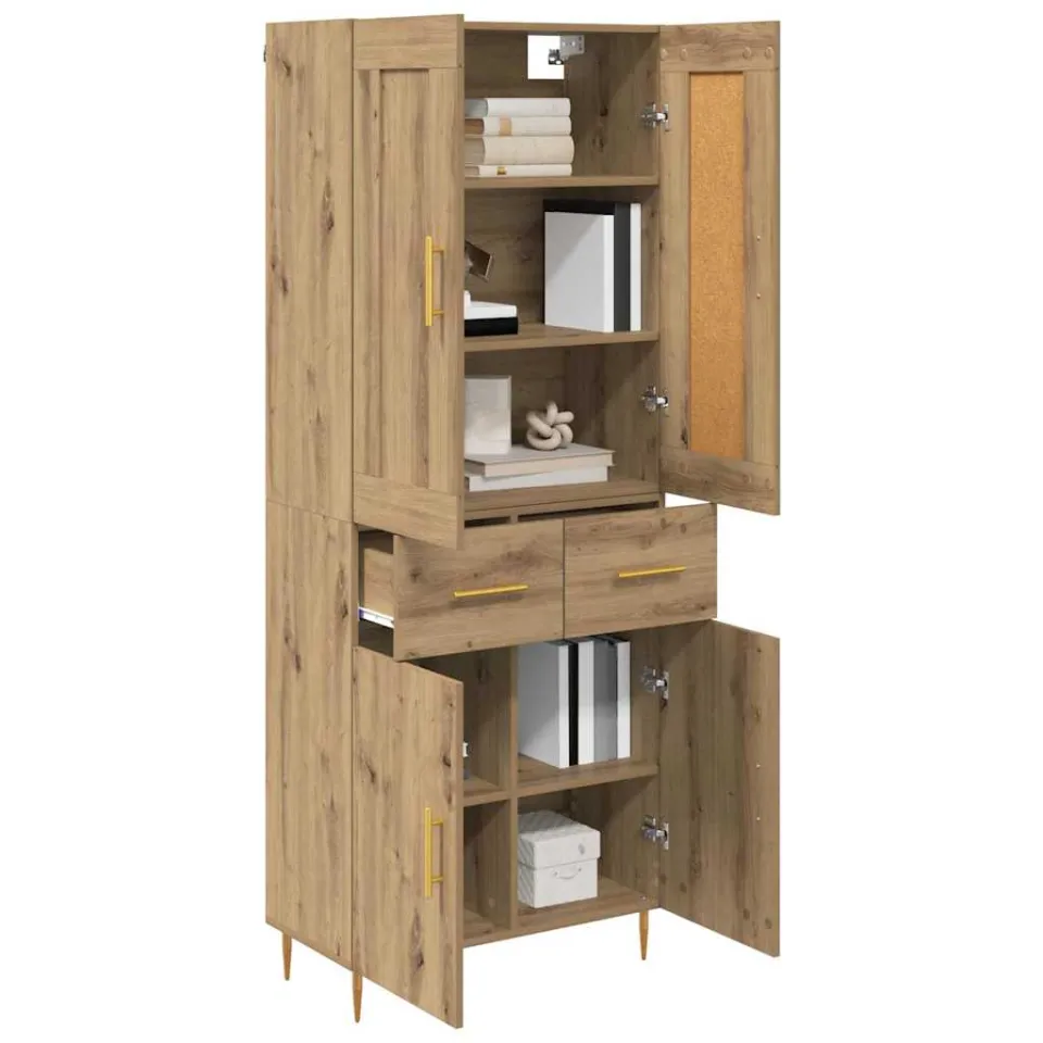 vidaXL Hoge kast Artisan Eiken 69,5 x 34 x 180 cm Bewerkt hout Bruin