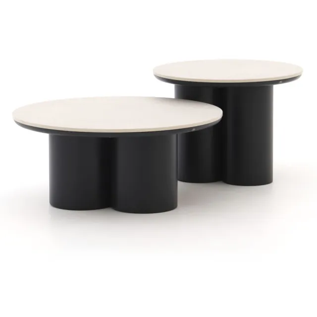 Apple Bee Tonga bijzet tuintafelset ø 80cm (h: 36cm)/ø 60cm (h: 44cm) Zwart