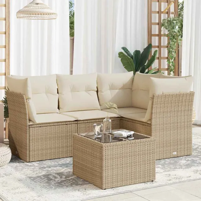 vidaXL 5-delige Loungeset met kussens poly rattan beige, foto 2