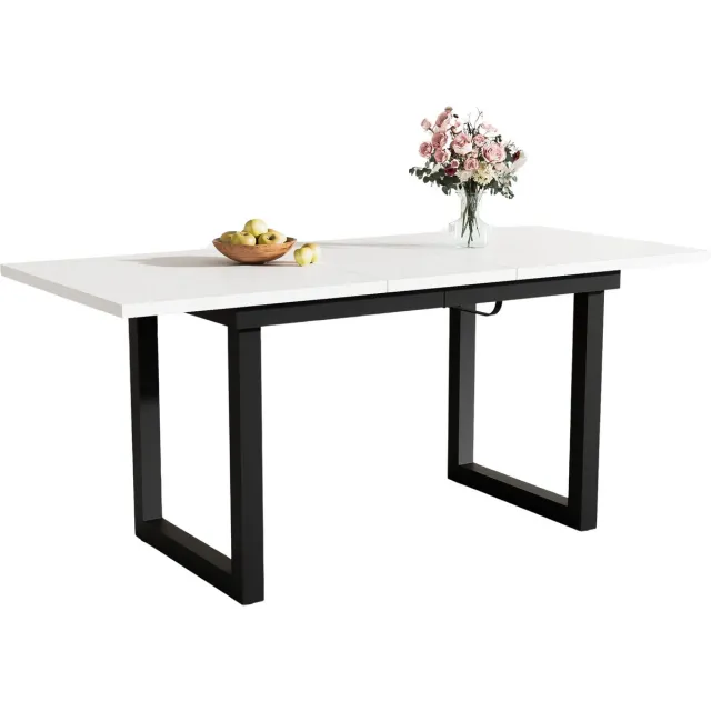 Merax Uitschuifbare Eettafel 140-180 X 80 X 75 Cm – Rechthoekige Keukentafel In Industriële Stijl – Wit/Zwart – Tafelblad Van MDF Met Metalen Onderstel – Voor 4-6 Personen
