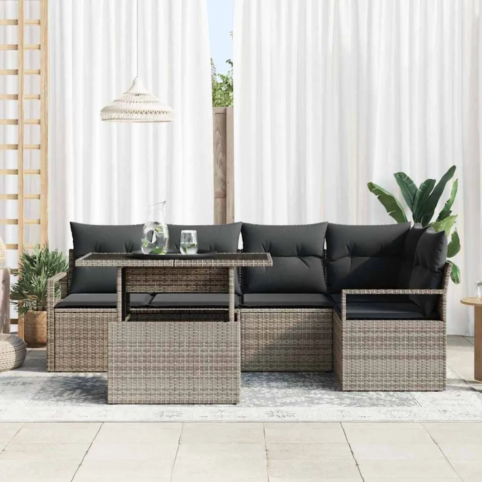 vidaXL Tuin Sofa Set 6 st Grijs Poly riet, foto 2