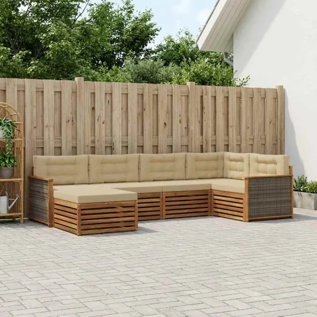 vidaXL Buiten bankenset 6 st 6-zits Natuurlijk en Beige