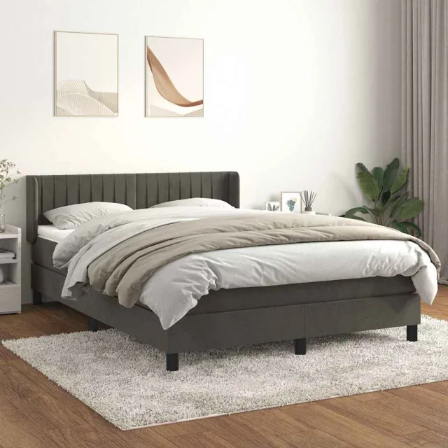 vidaXL Boxspring met matras fluweel donkergrijs 140x200 cm grijs