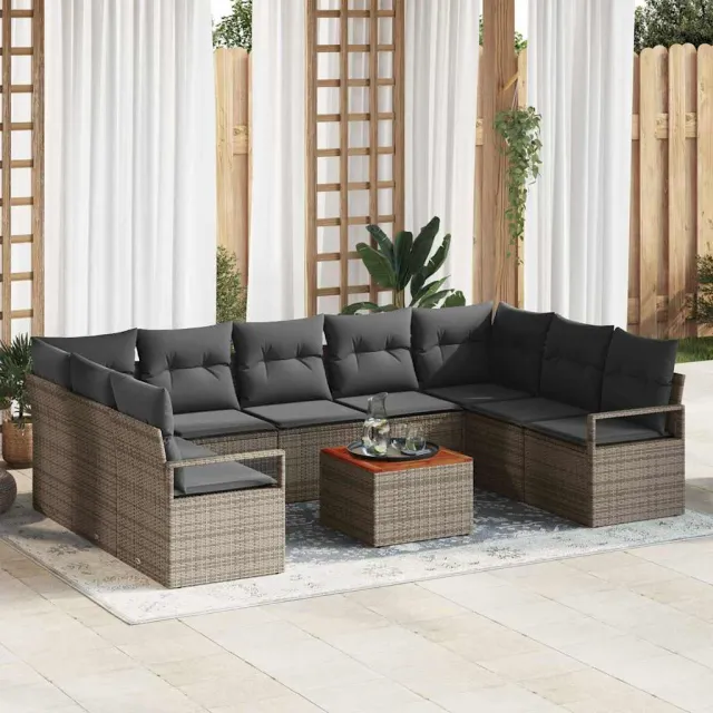 vidaXL Tuinbankenset 10 st Grijs poly rattan, foto 2