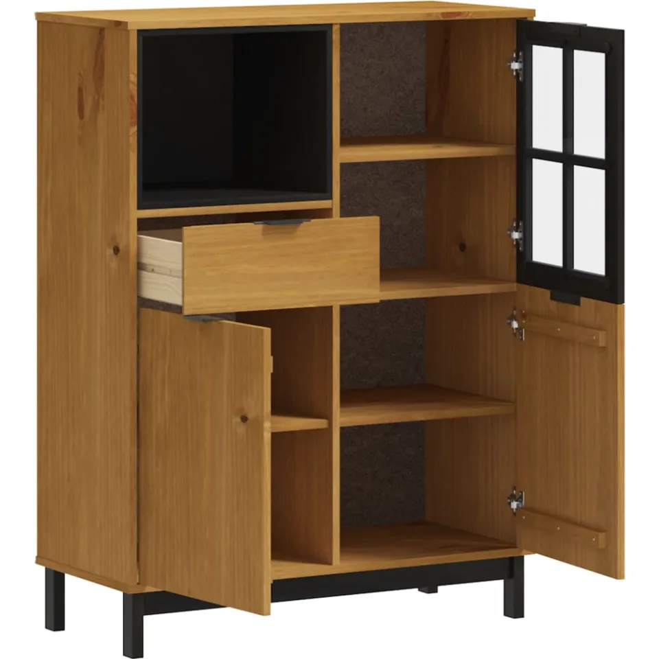 vidaXL Hoge kast met glazen deur FLAM 92x40x122,5 cm grenenhout Bruin